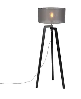 Stojaci lampy Stojací lampa stativ černé dřevo se šedým odstínem 50 cm - Puros