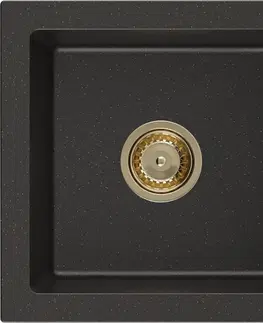 Sifony k pračkám MEXEN/S Pablo granitový dřez 1 s odkapávačem 752 x 436 mm, černá/zlatý metalik, + zlatý sifon 6510751010-75-G