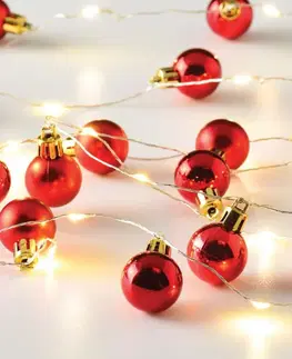 LED osvětlení na baterie ACA Lighting vánoční girlanda s červenými baňkami 20 LED WW stříbrný měďený drát dekorační řetěz, baterie (2xAA) IP20 190+30cm X13201101