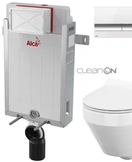 WC sedátka ALCADRAIN Renovmodul předstěnový instalační systém s bílým/ chrom tlačítkem M1720-1 + WC CERSANIT CLEANON CREA OVÁL + SEDÁTKO AM115/1000 M1720-1 CR1
