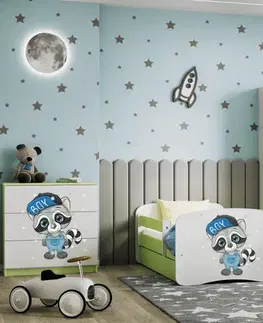 Dětské postýlky Kocot kids Dětská postel Babydreams mýval zelená, varianta 80x160, se šuplíky, s matrací