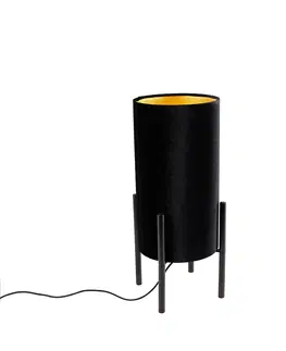 Stolni lampy Designová stolní lampa černé velurové odstín černé se zlatem - Rich