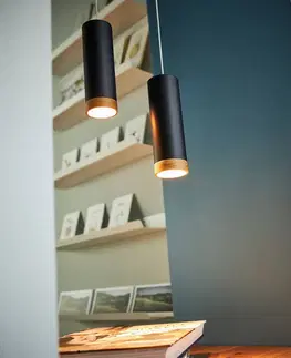 Závěsná světla Domus Závěsné svítidlo LED PHEB, černá/dubová barva