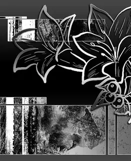 Černobílé tapety Tapeta černobílá květinová ilustrace