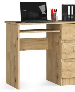Psací stoly Ak furniture Třízásuvkový počítačový stůl DYENS pravý 90 cm hnědý dub