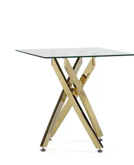 Luxusní a designové příruční stolky Estila Art-deco čtvercový příruční stolek Brilia se zlatou podstavou a skleněnou povrchovou deskou 55cm