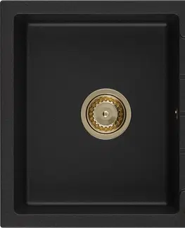 Sifony k pračkám MEXEN/S Bruno granitový dřez 1-miska s odkapávačem 795 x 495 mm, černý, zlatý sifon 6513791010-77-G