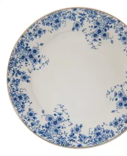 Talíře Porcelánový dezertní talíř s modrými květy Blue Flowers - Ø 21*2 cm Clayre & Eef BFLDP