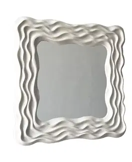 Luxusní a designová zrcadla Estila Designové čtvercové nástěnné zrcadlo Fouetté se zdobeným rámem s reliéfním vlnovkovým vzorem světlá béžová 90 cm