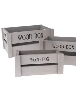 Úložné boxy Sada dřevěných bedýnek Wood Box, 3 ks, šedá