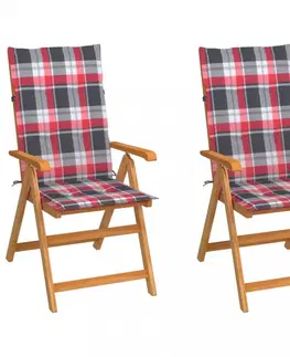 Zahradní židle Zahradní židle 2 ks teak / látka Dekorhome Bílá / červená