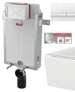 WC sedátka ALCADRAIN Renovmodul předstěnový instalační systém s bílým tlačítkem M1710 + WC INVENA TINOS  + SEDÁTKO AM115/1000 M1710 NO1