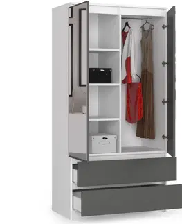 Šatní skříně Ak furniture Šatní skříň SAP 90 cm se zásuvkami a zrcadly bílá/grafitová