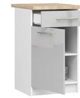 Kuchyňské dolní skříňky Ak furniture Kuchyňská skříňka Olivie S 50 cm 1D 1S bílá/metalický lesk/dub sonoma