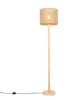 Stojaci lampy Venkovská stojací lampa dřevěná s lněným stínidlem natural 32 cm - Mels