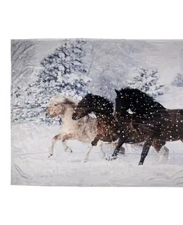 Deky Zimní plyšový pléd s koňmi Horses - 130*170 cm Clayre & Eef KT060.144
