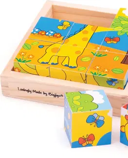 Dřevěné hračky Bigjigs Toys Obrázkové kostky SAFARI 9 kusů vícebarevné 