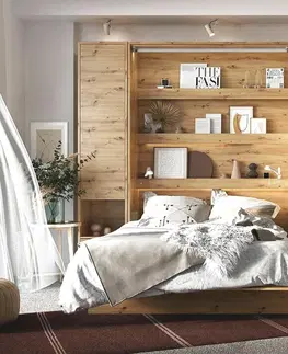 bez úložného prostoru Vysoká sklápěcí postel dvoulůžko MONTERASSO, 140x200, dub artisan