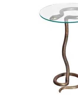 Luxusní a designové příruční stolky Estila Art deco kulatý příruční stolek Salazar s hadím designem a skleněnou deskou v glamour nádechu 62 cm