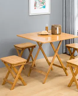 Regály a poličky Skládací bambusový stůl Denice, 58 x 58 x 60 cm