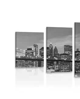 Černobílé obrazy 5-dílný obraz okouzlující most v Brooklynu v černobílém provedení