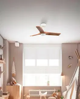 Ventilátory FARO HEYWOOD S LED stropní ventilátor, bílá/tmavé dřevo DC