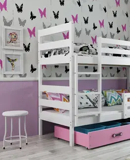 Postele BMS Dětská patrová postel ERYK | bílá Barva: bílá / růžová, Rozměr: 190 x 80 cm
