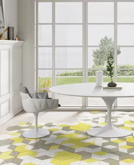 Designové a luxusní jídelní stoly Estila Luxusní oválný jídelní stůl Henning s bílou lesklou kovovou podstavou 200cm