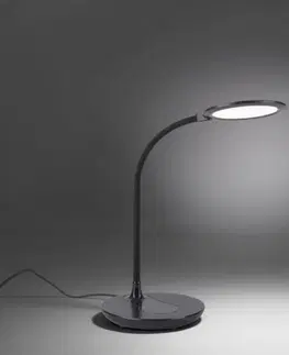 LED stolní lampy LEUCHTEN DIREKT is JUST LIGHT LED stolní lampa, černá, krokově stmívatelné, CCT, vč. nabíjení pro telefony 3000-5500K