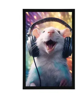 Párty zvířata se sluchátky Plakát potkan se sluchátky