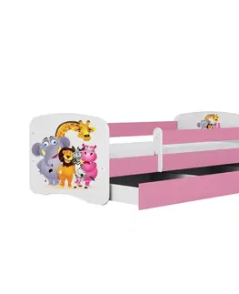 Dětské postýlky Kocot kids Dětská postel Babydreams ZOO růžová, varianta 70x140, se šuplíky, bez matrace