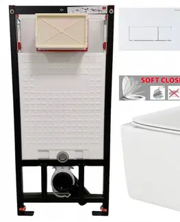 WC sedátka DEANTE Podomítkový rám, pro závěsné WC mísy + SLIM tlačítko bílé + WC INVENA PAROS  + SEDÁTKO CST_WC01 A51P RO1