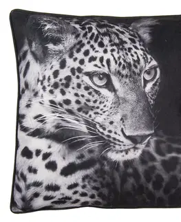 Dekorační polštáře Černý polštář s hlavou leoparda - 45*45 cm Clayre & Eef KG023.106