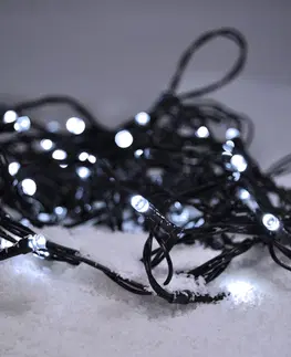 LED řetězy Solight LED venkovní vánoční řetěz, 100LED, 10m, 3m přívod, 8 funkcí, IP44. 3x AA, studená bílá 1V57-W
