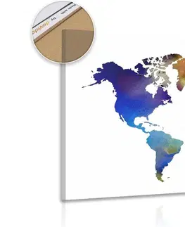 Obrazy na korku Obraz na korku barevná mapa světa v akvarelovém provedení