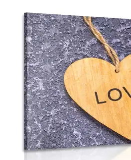 Obrazy s citáty a nápisy Obraz dřevěné srdce s nápisem Love