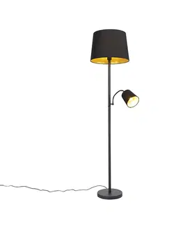 Stojaci lampy Klasická stojací lampa černá se zlatem a světlem na čtení - Retro