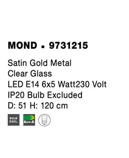 Designová závěsná svítidla NOVA LUCE závěsné svítidlo MOND saténový zlatý kov čiré sklo E14 6x5W230V IP20 bez žárovky 9731215