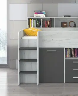 Postele ArtCross Dětská vyvýšená postel NEO | levá barevné provedení: dub craft bílý / grafit