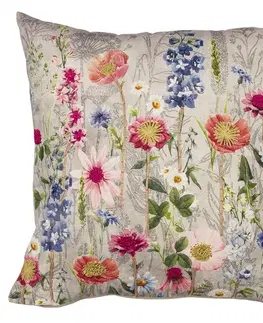 Dekorační polštáře Béžový polštář rozkvetlá louka Flowers Poppy s výšivkou - 60*60*15cm Mars & More RBKL6060