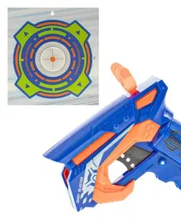 Hračky - zbraně MIKRO TRADING - Pistole 11cm na natažení s pěnovými náboji 2ks a terčem 2barvy v krabičce