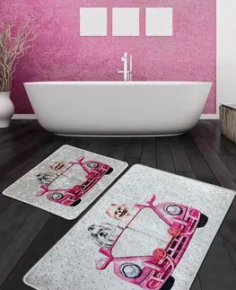 Koupelnové předložky L'essentiel Sada 2 kusů koupelnových předložek Dogs Vosvos růžovo-bílá