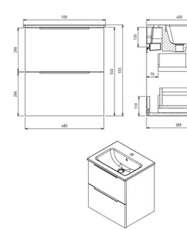 Koupelnový nábytek SAPHO CIRASA umyvadlová skříňka 48x54x39cm, dub alabama