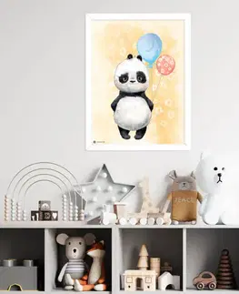 Obrazy do dětského pokoje Obrázek do dětského pokoje Panda s balony v oranžovém