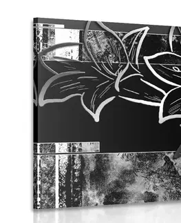 Černobílé obrazy Obraz květinová ilustrace v černobílém provedení