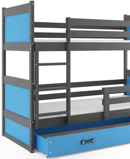Postele BMS Dětská patrová postel RICO | šedá 80 x 190 cm Barva: Modrá