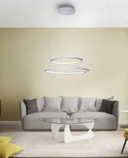 Designová závěsná svítidla PAUL NEUHAUS LED závěsné svítidlo kruhové v barvě oceli s nastavitelou barvou světla a dálkovým ovladačem 2700-5000K