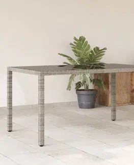 Zahradní stolky Zahradní stůl se skleněnou deskou šedý 150x90x75 cm polyratan
