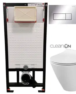 Záchody DEANTE Podomítkový rám, pro závěsné WC mísy + SLIM tlačítko chrom + WC CERSANIT CLEANON CITY CST_WC01 051P CI1