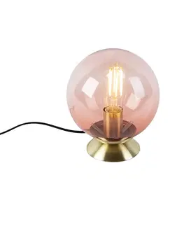 Stolni lampy Stolní lampa ve stylu art deco mosaz s růžovým sklem - Pallon